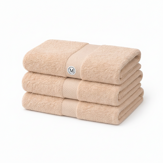500 GSM Combed Cotton Towel Set Pack of 3 (Hand, Bath & Bath Sheet) Beige