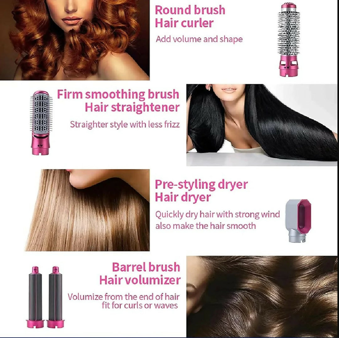 5 in 1 Electric Hair Dryer Brush - Blow Dryer Hair Comb Curling Wand Detachable Brush Kit Negative Ion Straightener Hair Curler - Random Color
