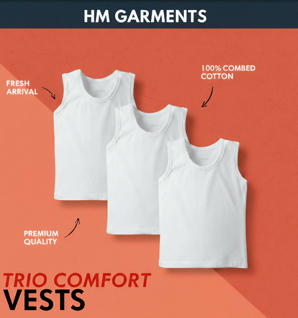 Premium White Sleeveless Vest Pack of 3 High Quality Combed Cotton