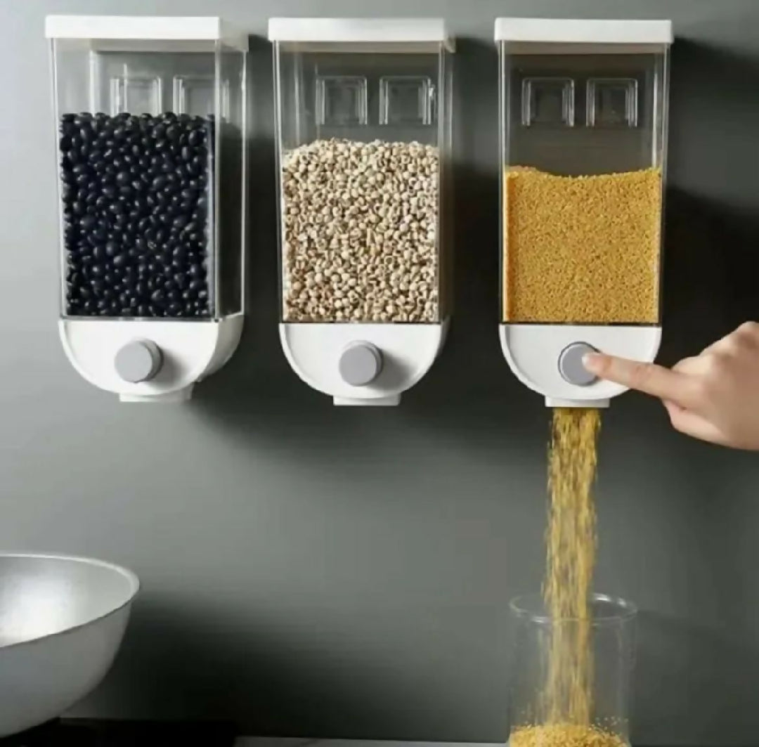 1Pc 1500ml Self-Adhesive Grain Dispenser - Wall Mounted Rice and Grain Storage Box - Kitchen Food Organizer Container - Dry Fruit Dispenser