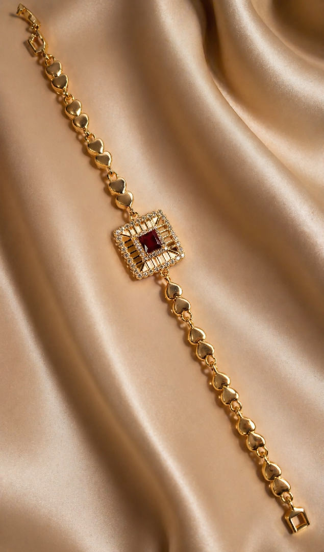 Regal Crimson Heart-Link Statement Bracelet
