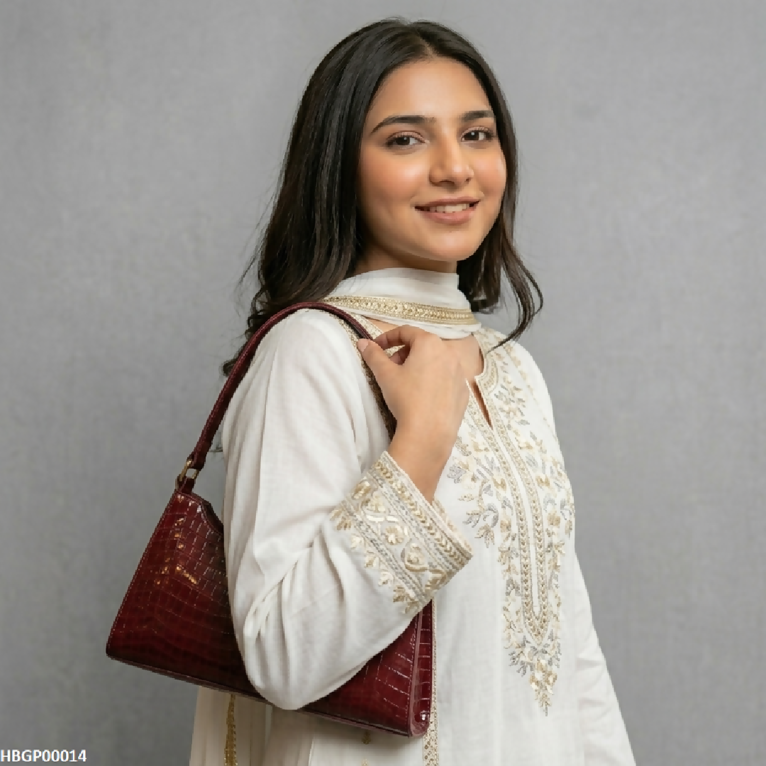 Crocodile Pattern Armpit Hand Bag Maroon