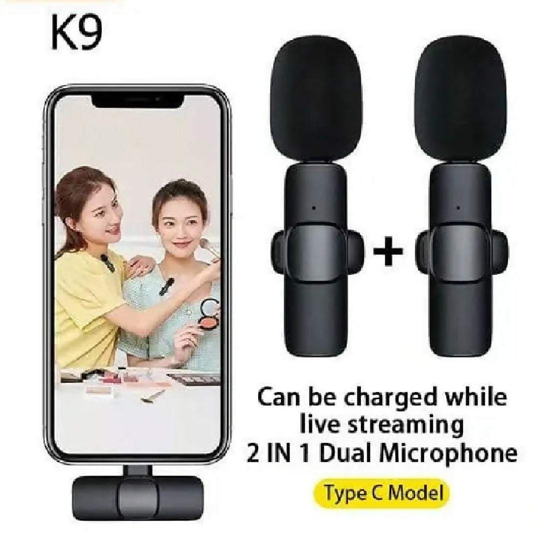 K9 Wireless Dual Microphone Type C 2 in 1 Mic for YouTube TikTok and Live Streaming