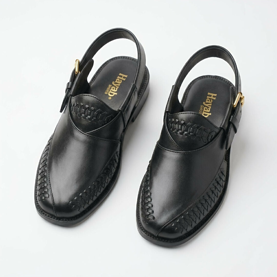 Premium Black Peshawari Chappal for Men Traditional Leather Sandals