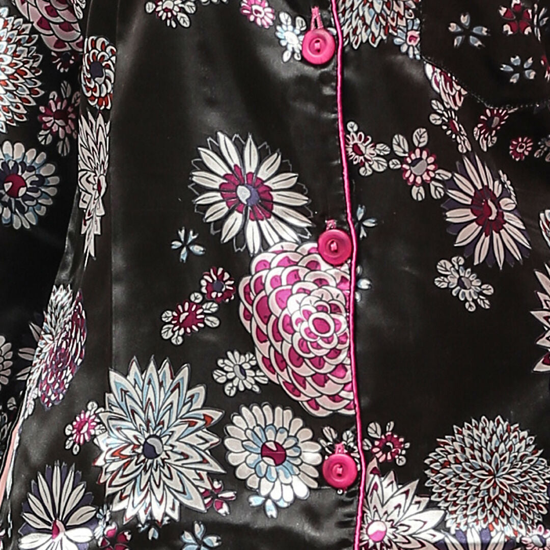 Midnight Bloom Satin Night Suit – Womens Floral Two-Piece Loungewear Set