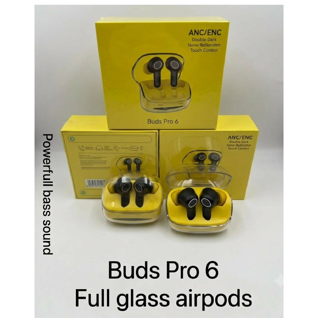 Buds Pro 6 Full Glass Wireless Airpods ENC Powerful Bass Sound