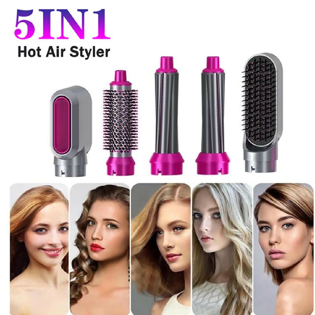5 in 1 Electric Hair Dryer Brush - Blow Dryer Hair Comb Curling Wand Detachable Brush Kit Negative Ion Straightener Hair Curler - Random Color