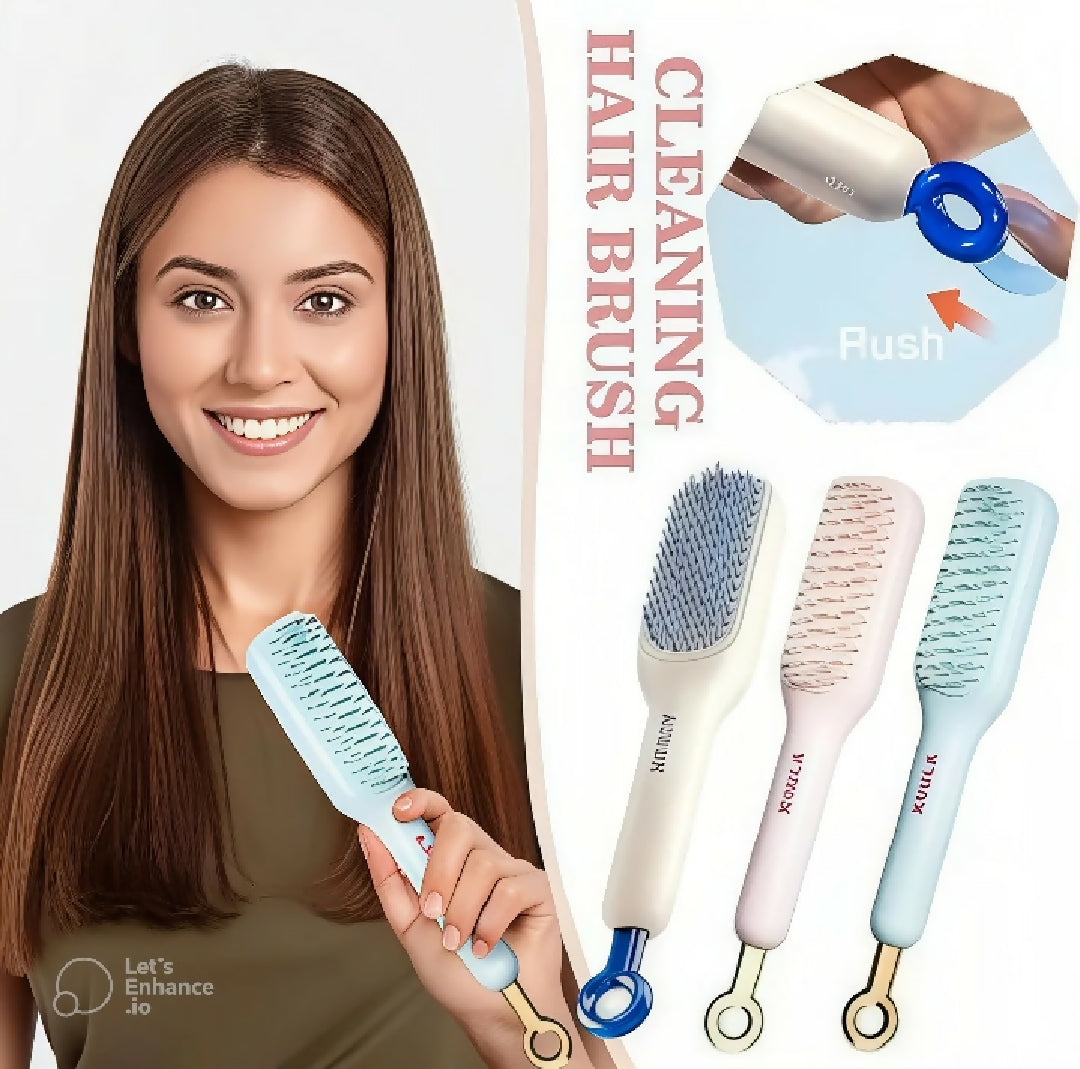 Pack of 2 Self Cleaning Hair Brush One Click Hair Removal Detangling Comb