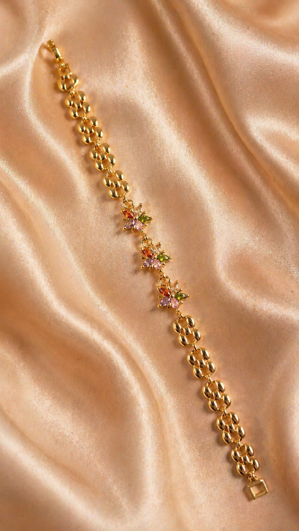 Radiant Multicolor Crystal Bloom Gold Bracelet