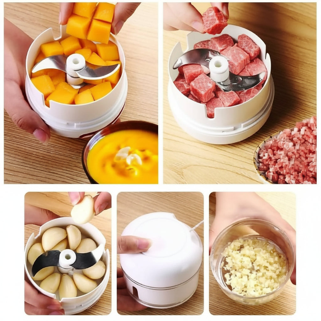 Mini Food Chopper - Hand-Powered Meat Grinder Mincer Mixer and Blender for Fruits Vegetables Nuts and Meat - Powerful and Portable Kitchen Tool