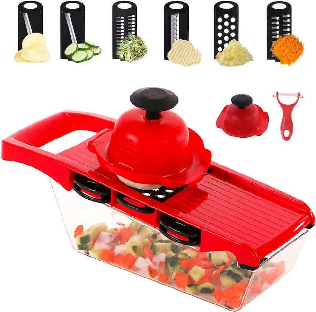 10 in 1 Mandoline Slicer Vegetable Cutter with Stainless Steel Blade Manual Potato Peeler Carrot Cheese Grater Dicer Kitchen Tool Pink with box