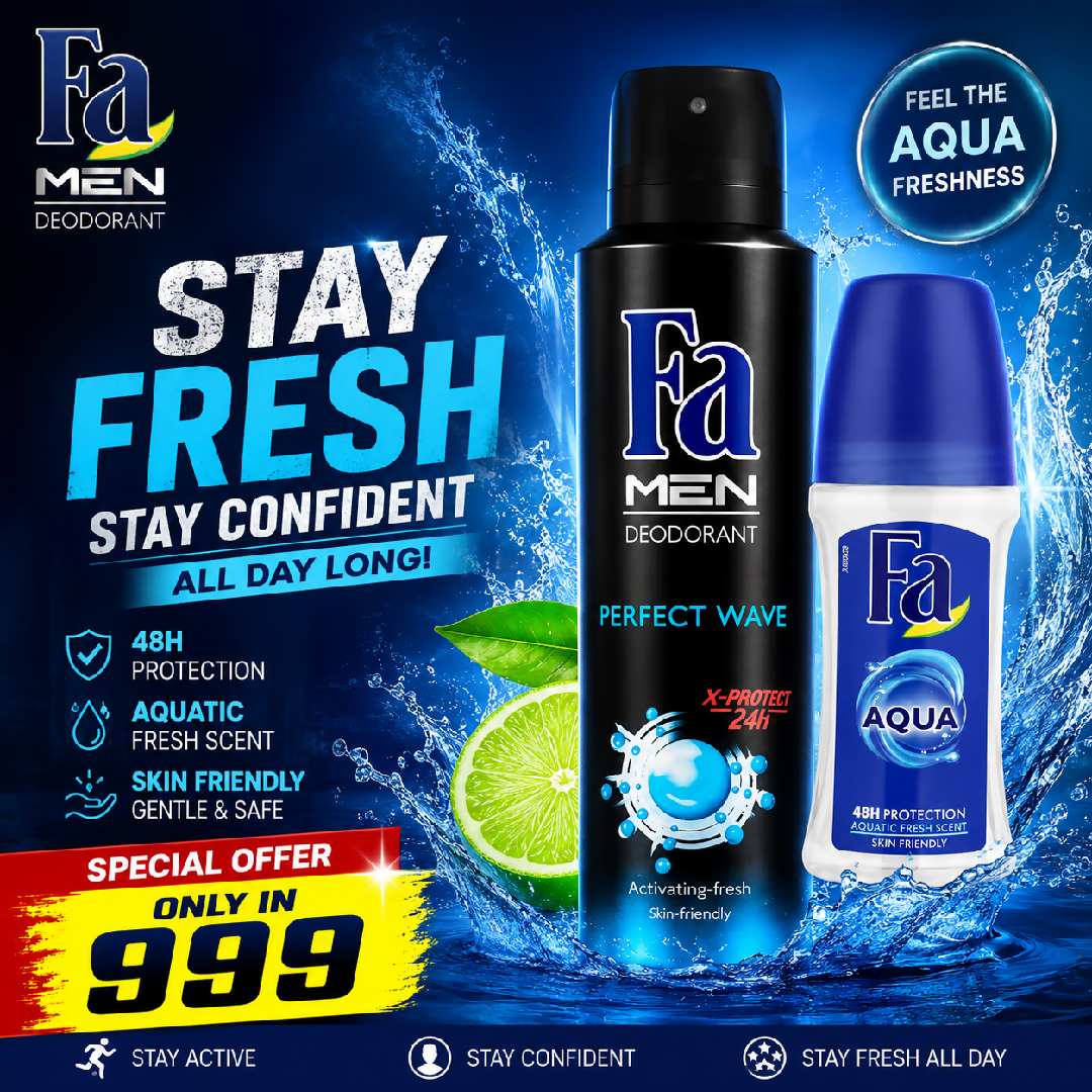Fa Aqua Roll On And Fa Perfect Wave Deodorant Spray Duo Pack Long Lasting Freshness Combo