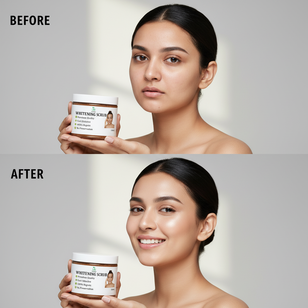 Before and after glowing skin results