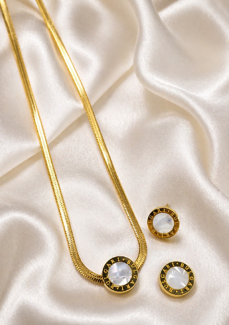 Designer-Inspired Mother of Pearl Medallion Necklace Set