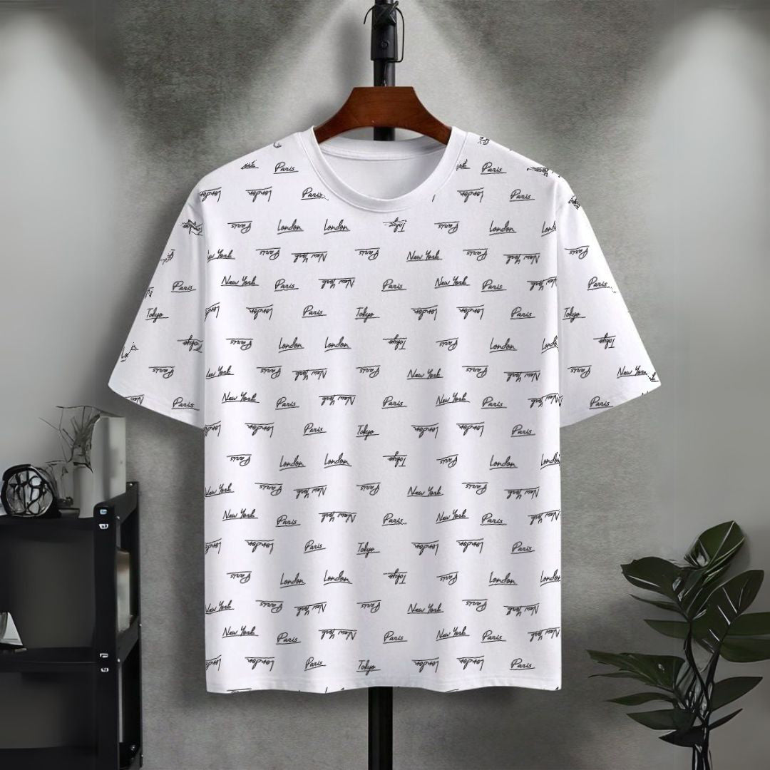 Short Sleeves T-shirt | Stylish Writing | White