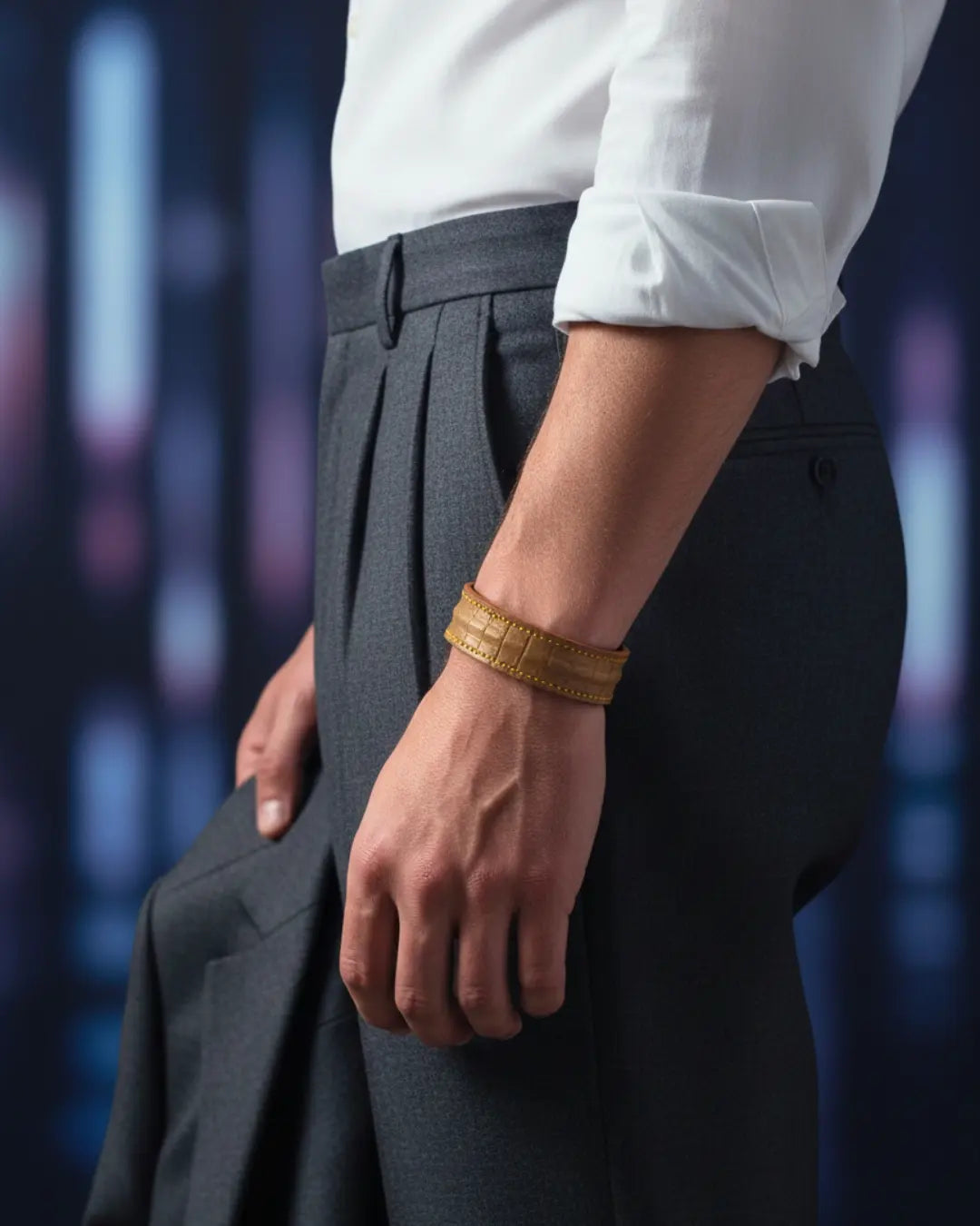 The Grit - Bronze Lizard Texture - Kara Style Leather Bracelet / Leather Cuff