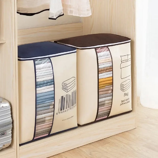 Large Non-woven Portable Clothes Storage Bag Clothing Organizer - 120 gsm - Random Color
