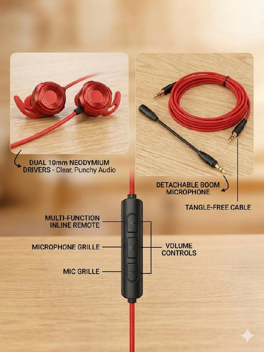 XG 120 Mobile Gaming Earphones with Detachable Microphone Red