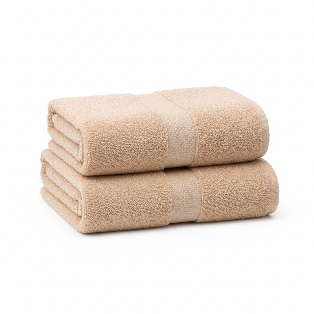 500 GSM Combed Cotton Towel Set Pack of 2 (Bath Towel + Bath Sheet) Beige