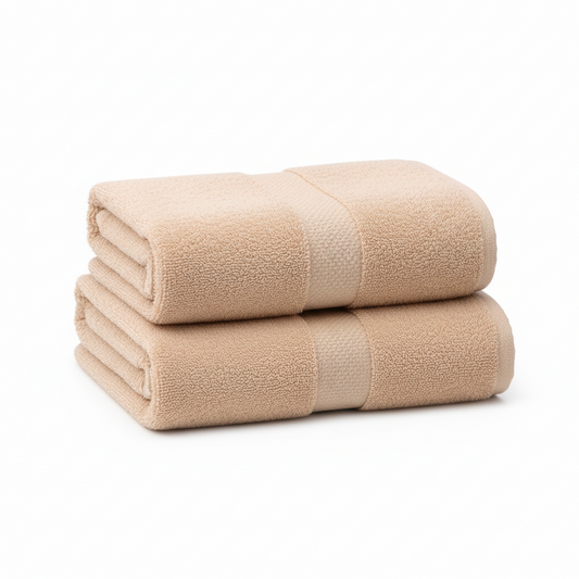 500 GSM Combed Cotton Towel Set Pack of 2 (Bath Towel + Bath Sheet) Beige