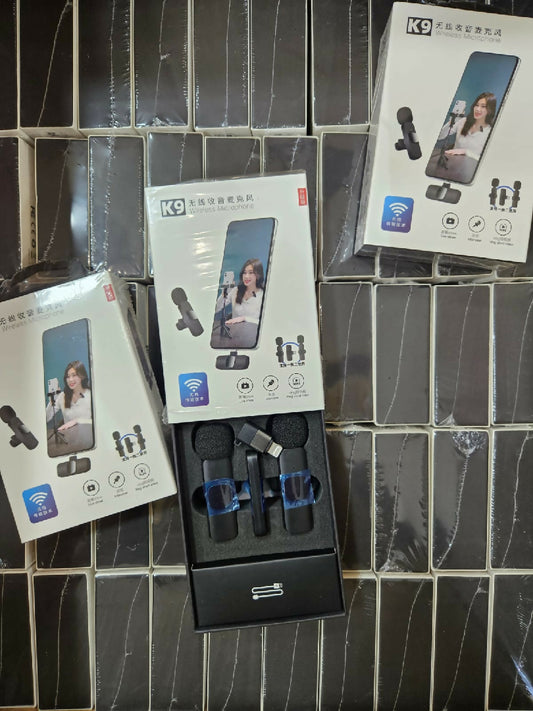 K9 3 in 1 Dual Wireless Microphone Professional Lavalier Mic for iPhone Type C and Android Plug and Play Noise Reduction Mic for Vlogging YouTube TikTok and Live Streaming