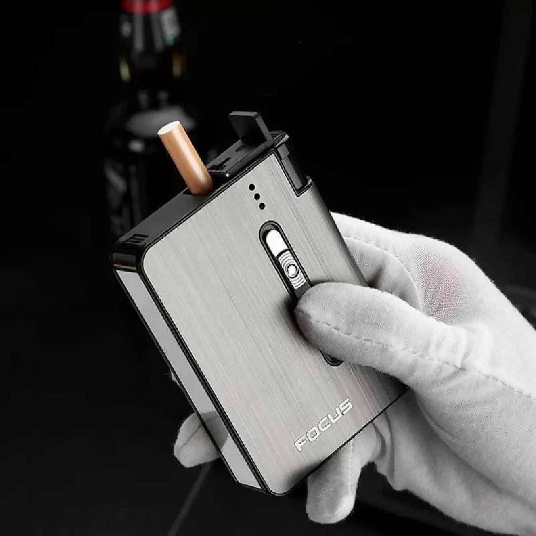 Focus Automatic Lighter Automatic Cigarettes Holder 10 Pcs Cigarette Case Portable Automatic Cigarette Holder Without Lighter Metal Cigarette Boxes Lighter Gadget For Men Multifunction Cigarette Holder
