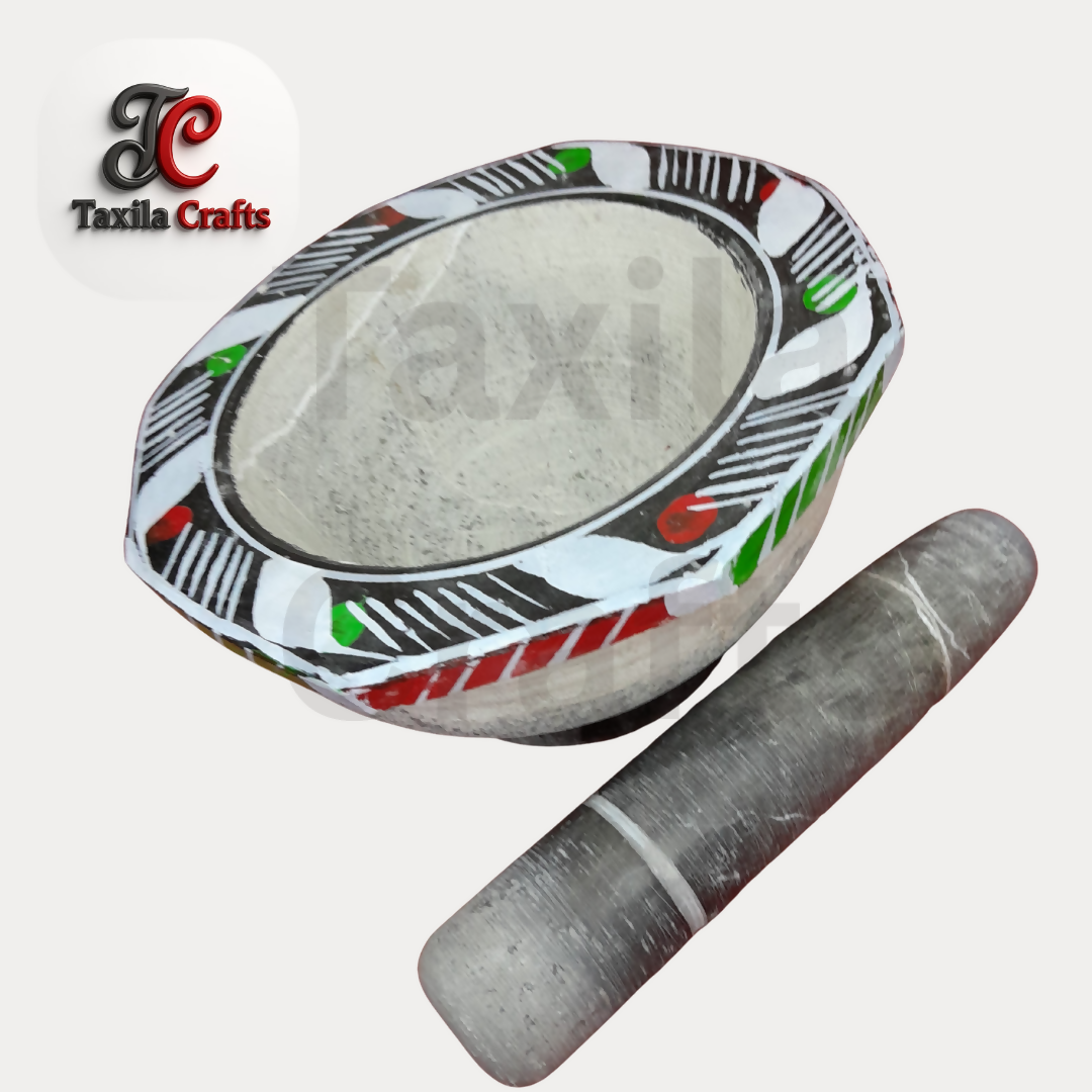 Taxila Crafts 9 Inch Taxila Hills Black Stone Mortar and Pestle Set with 8 Inch Stone Pestle