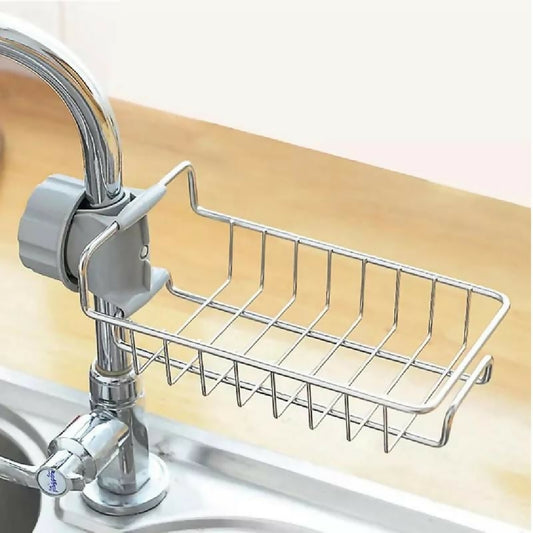 Kitchen Stainless Steel Sink Drain Rack Sponge Holder Stainless Steel Faucet Storage Rack Adhesive Sink Caddy Organizer