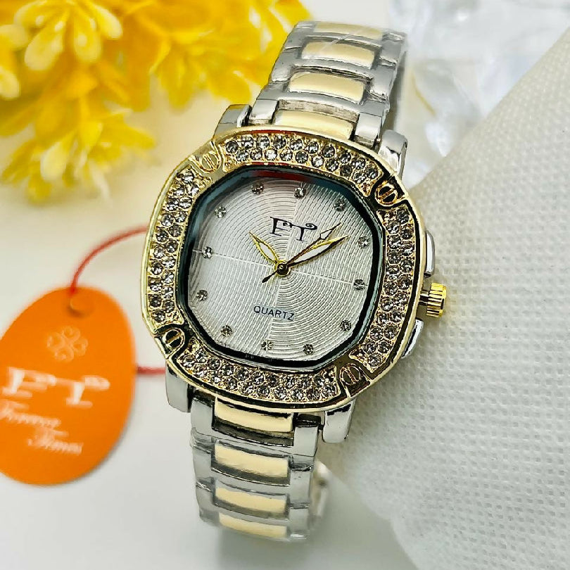 Ladies Luxury Stainless Steel Watch Water Resistant Fancy Stone Studded Timepiece