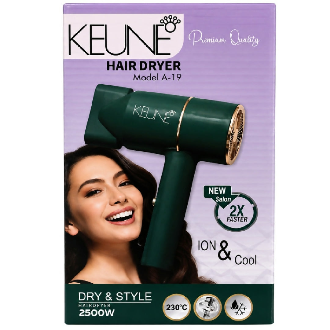 KEUNE A-19 Hair Dryer 2500W Professional Salon Hair Dryer 2X Faster Drying Hot and Cold Air Ionic Hair Care
