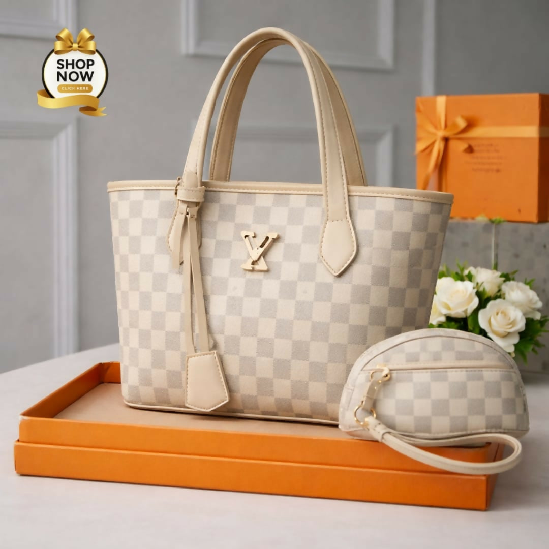 Womens LV Print Handbag Set With Small Bag Stylish Leatherette