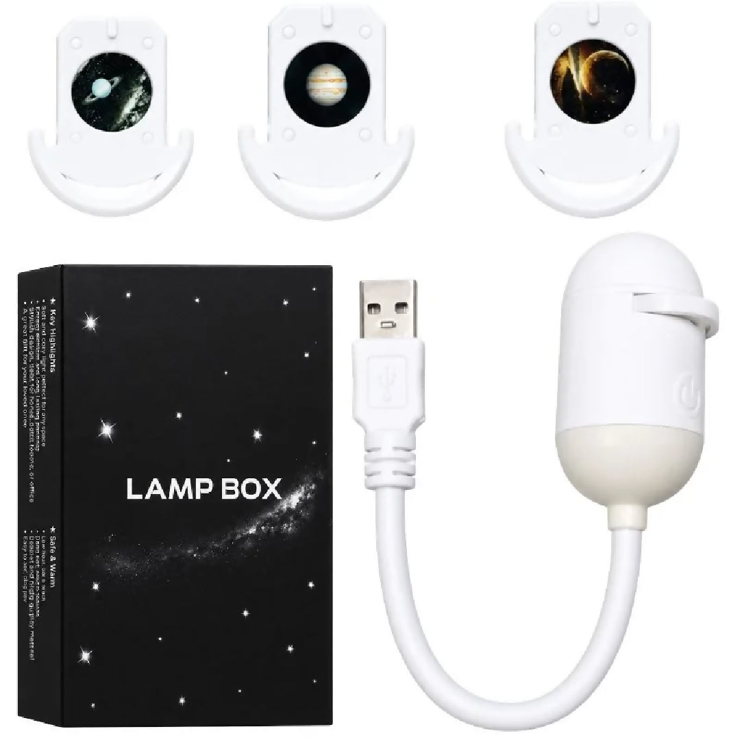 Galaxy Starry Sky Lamp Box 2-in-1 Projector Night Light with 3 Projection Lenses Built-in Night Light