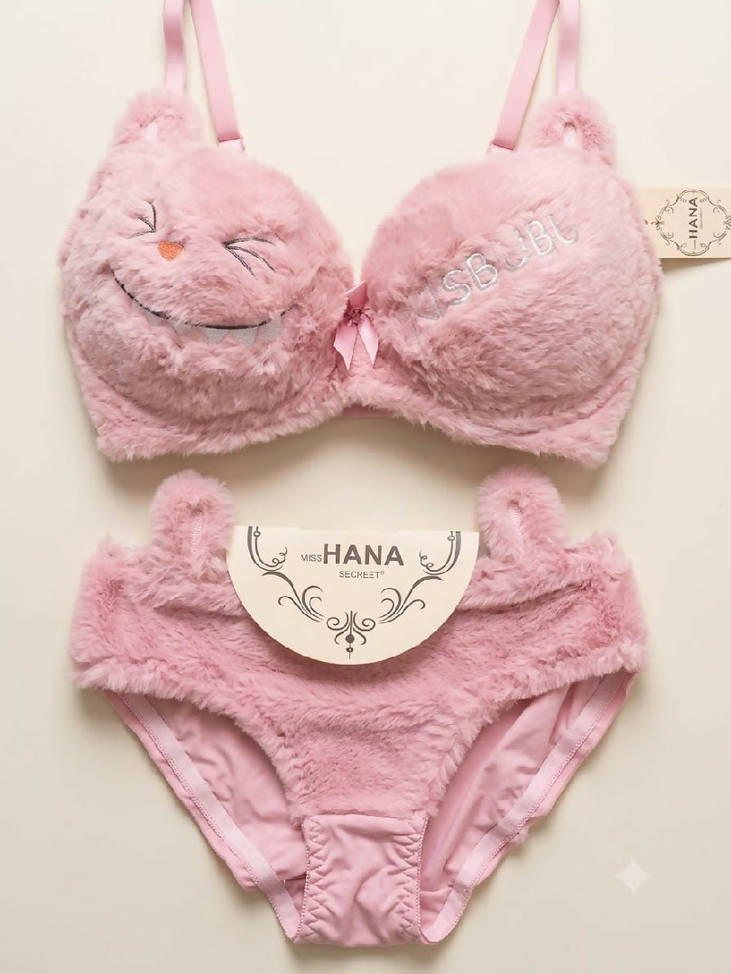Copy of Cute Fur Style Double Padded Woolen Bikini Set Soft Pink Plush Bra Panty Lingerie Set