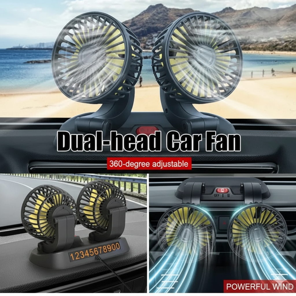 Double Head Vehicle Fan  360° Adjustable Car Cooling Fan