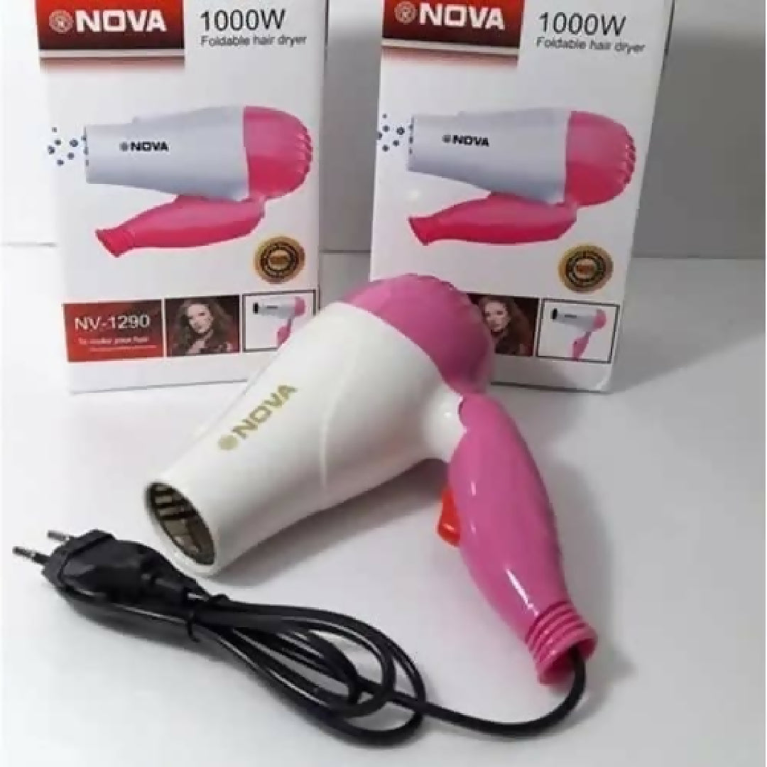 Nova Hair Dryer NV 1290 - Quick Dry Foldable Hair Dryer - Fast Heat Compact Travel Hair Dryer
