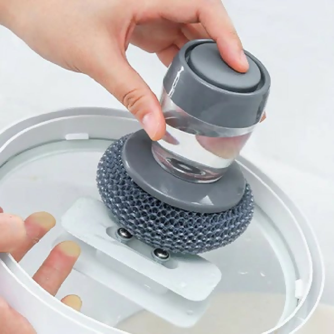 Kitchen Soap Dispensing Palm Brush Automatic Filling Dish Scrubber with PET Bristles Non Scratch Cleaning Brush for Pots Pans and Sinks