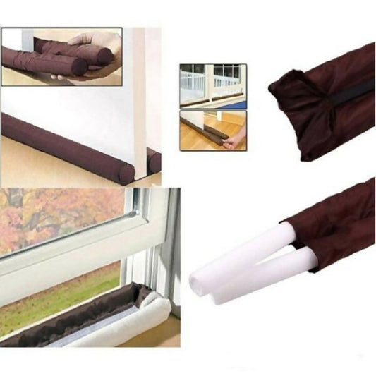 Twin Door Foam Draft Protector - Door Air Lock Foam For Cold Air Window Shutters - Dust Barriers - Insect Repellent - Brown Color - Pack of 1