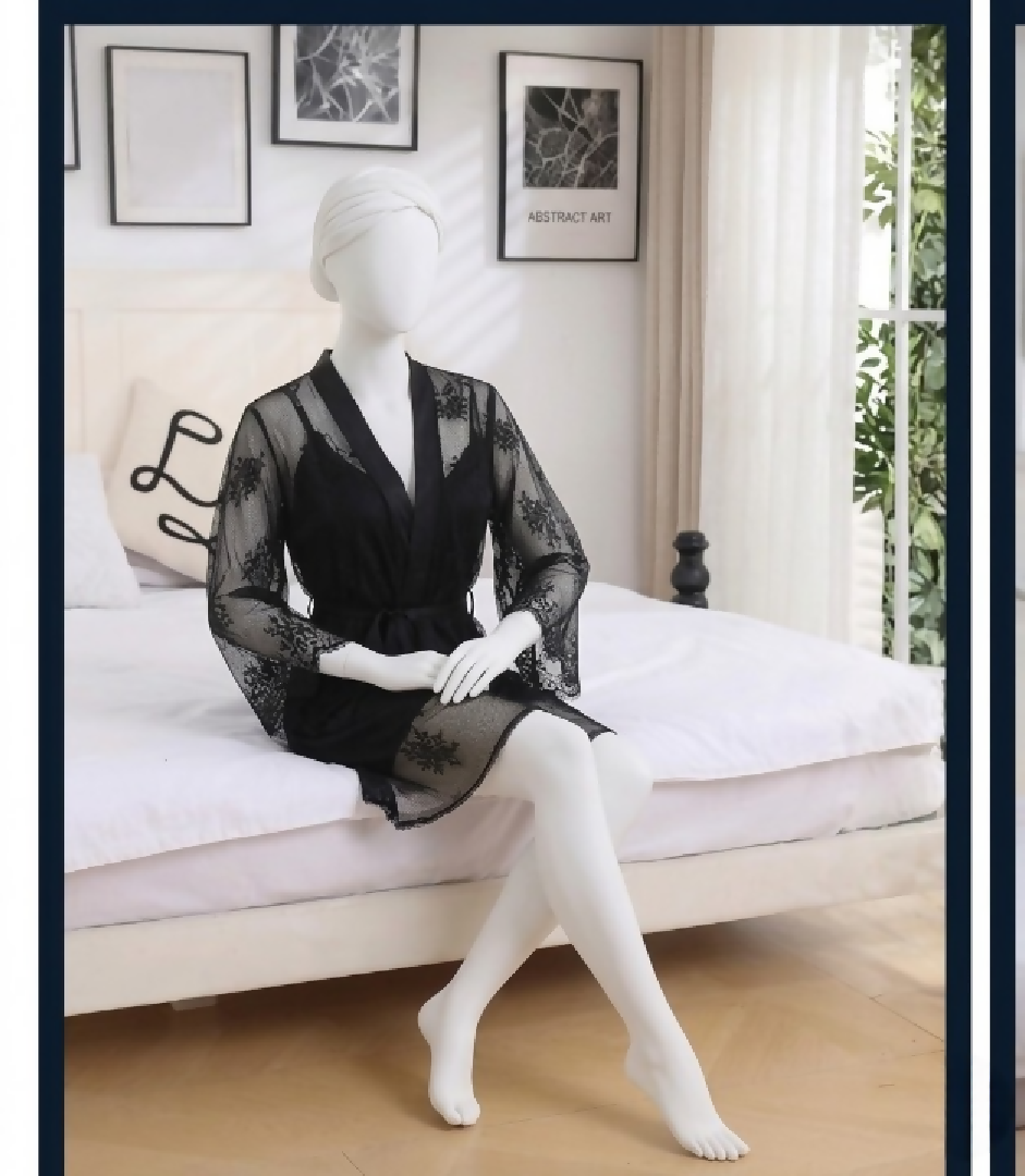 2-Piece Womens Sleepwear Set Camisole Shorts Lace Gown Soft Satin Nightwear Free Size