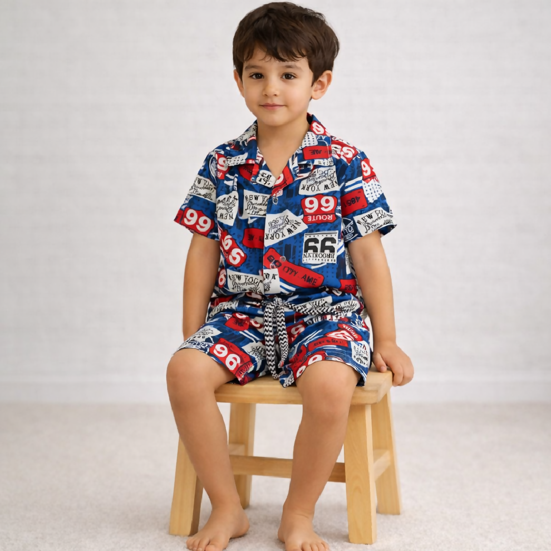 Kids Printed Linen Short Pajama Set