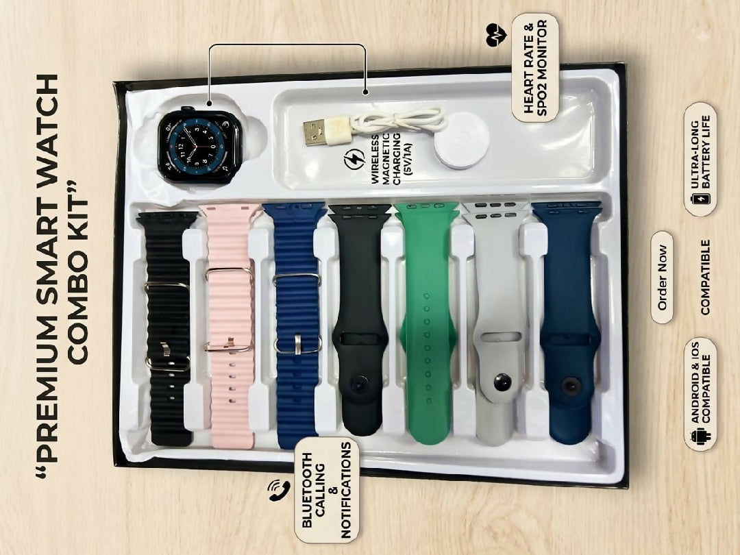 Smart Watch Series Dial Combo Kit 7 Interchangeable Straps Bluetooth Calling And Wireless Charging