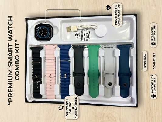 Smart Watch Series Dial Combo Kit 7 Interchangeable Straps Bluetooth Calling And Wireless Charging
