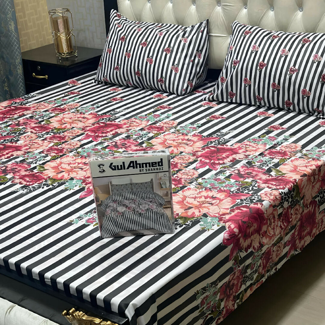 Premium Cotton Salonica Printed King Size Double Bed Sheet with 2 Pillow Covers for Gifting and Home Use