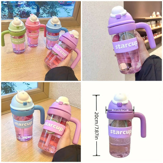 Tumbler Leakproof Water Cup With Handle And Straw For Outdoor Sports Fitness Travel 600ml