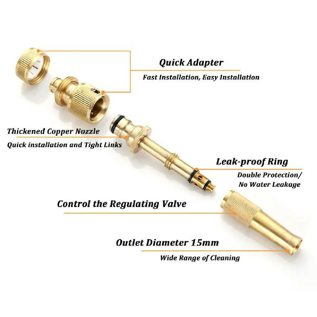 Brass Nozzle Water Spray Gun Jet Hose Nozzles Pipe High Pressure For Car Bike Window Cleaning Sprayer And Plants Gardening Washing (Without Pipe) Golden