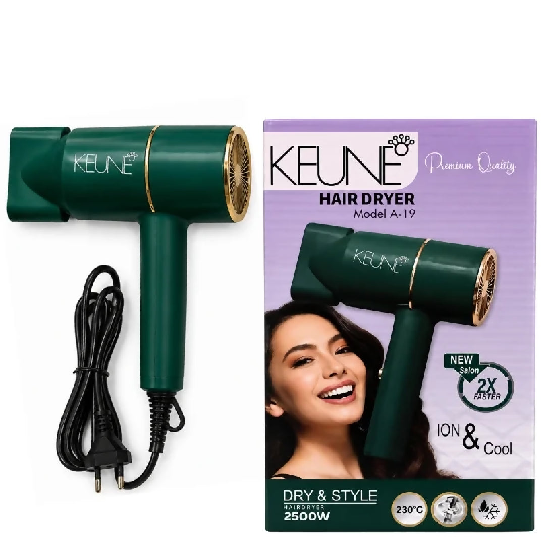 KEUNE A-19 Hair Dryer 2500W Professional Salon Hair Dryer 2X Faster Drying Hot and Cold Air Ionic Hair Care