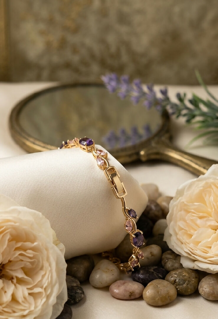 Amethyst Gold plated bracelet Adjustable bangles with purple stones