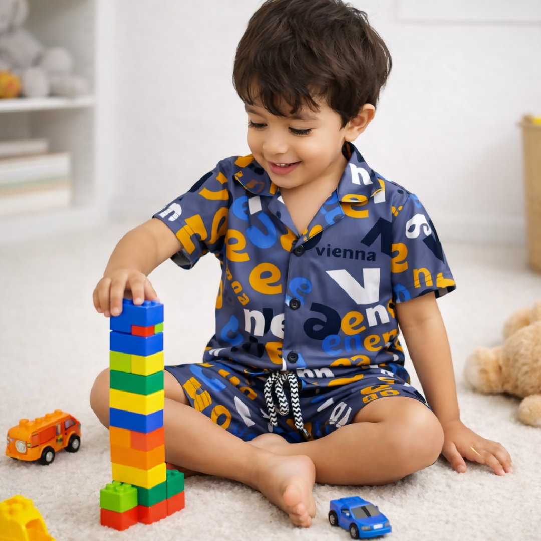 Kids Printed Linen Short Pajama Set