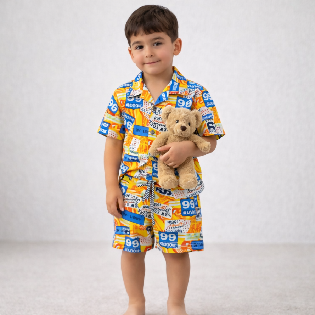 Kids Printed Linen Short Pajama Set