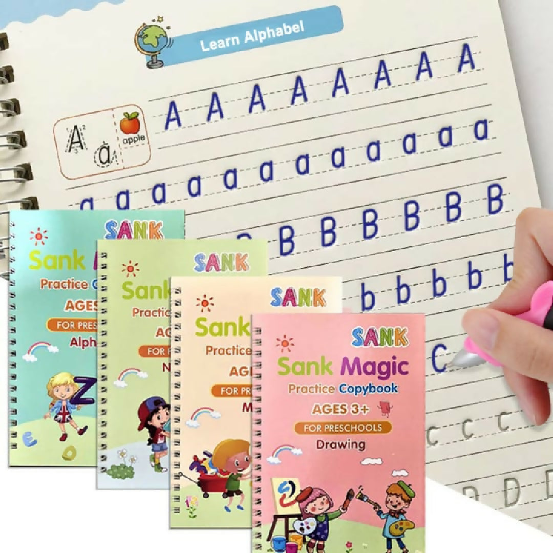 Sank Magic Book Practice - Montessori Children Tracing Handwriting - 4 Books and Magic Pen Set