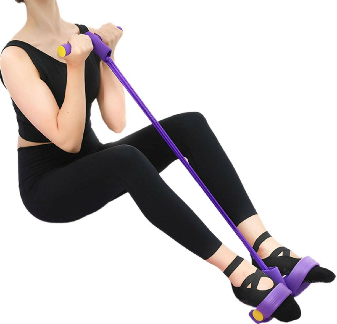 Foot Pedal Resistance Band Elastic Sit-Up Pull Rope Yoga Fitness Gym - Elastic Pull Ropes Tummy Trimmer - Random Color